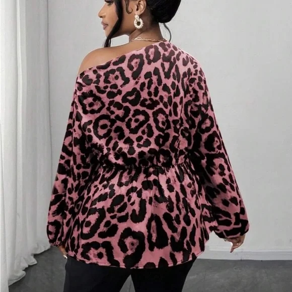 Plus Size Asymmetrical Off Shoulder Top Blouse Shirt Pink - Picture 16 of 16